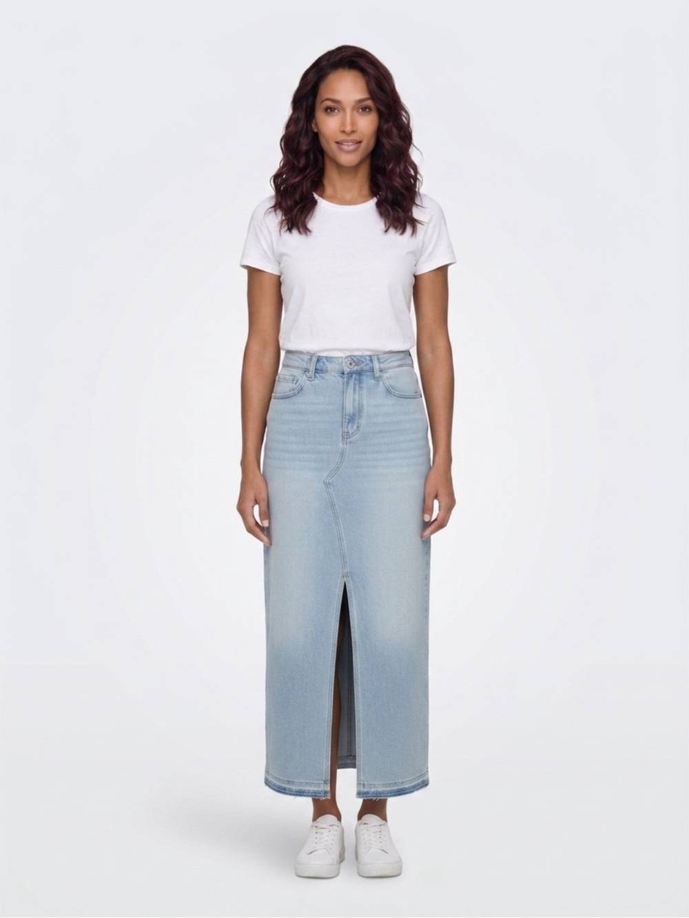 Zara Light Blue Denim Maxi Skirt with Front Slit new no tag